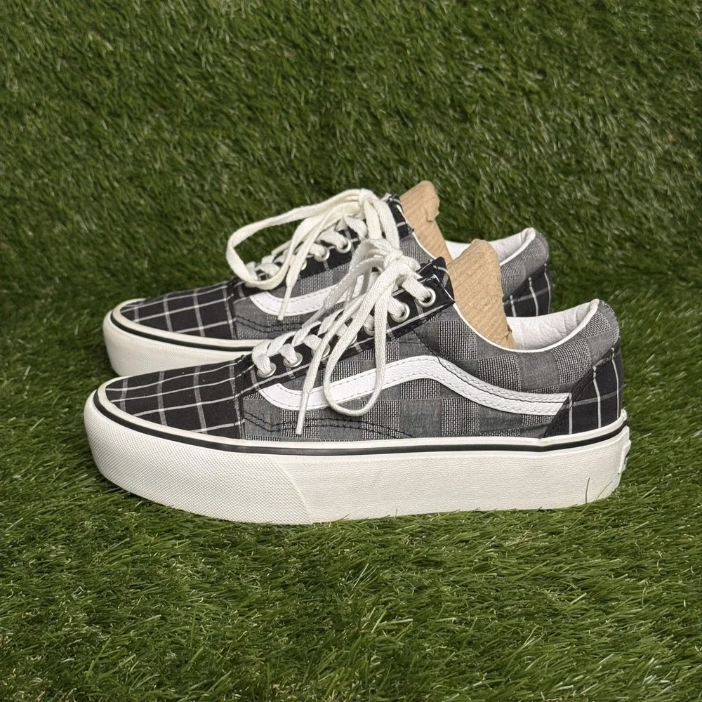 Vans Old Skool Platform Womens Size 8.5 Black White Plaid Skate Shoes Sneakers